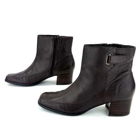 Easy Spirit Franchises Women Brown Ankle Boot Size 10 Leather Block Heel Bootie - Picture 1 of 14